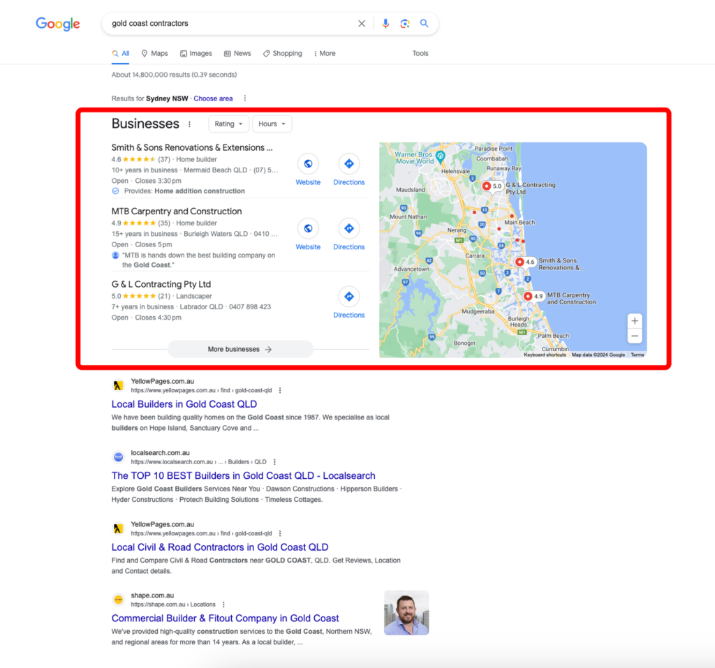 google map pack result image 